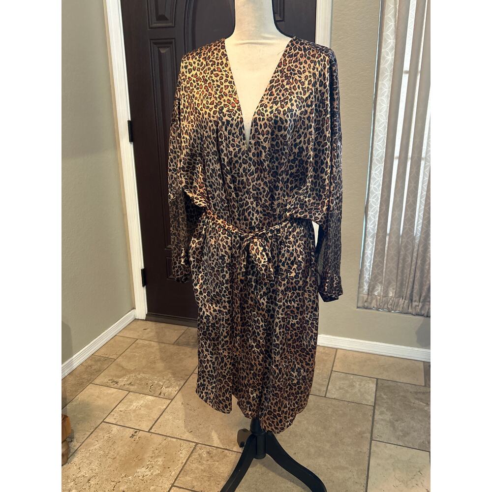 Gloria Vanderbilt Vintage Leopard Satin Robe - Plus Size